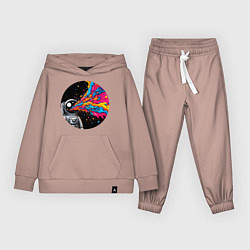 Костюм хлопковый детский Космонавт с разноцветными брызгами, цвет: пыльно-розовый