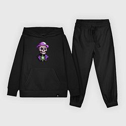 Костюм хлопковый детский Скелет в фиолетовой шляпе, цвет: черный