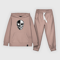 Костюм хлопковый детский Черно белый череп, цвет: пыльно-розовый