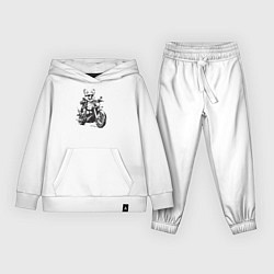 Костюм хлопковый детский Корги байкер на мотоцикле чоппере, цвет: белый