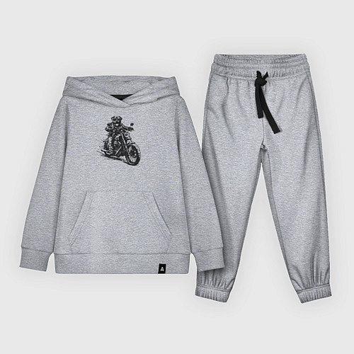 Детский костюм Ротвейлер байкер на мотоцикле чоппере / Меланж – фото 1