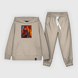 Костюм хлопковый детский Ведьма с рыжим котом - хэллоуин, цвет: миндальный