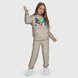 Костюм хлопковый детский Акварельные листья и полоски, цвет: миндальный — фото 2