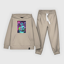 Костюм хлопковый детский Рик и Морти изучают инопланетное насекомое, цвет: миндальный