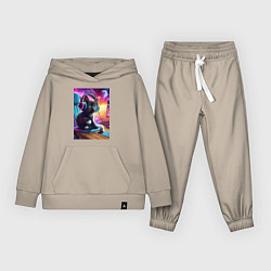 Костюм хлопковый детский Котёнок в наушниках и мышка, цвет: миндальный