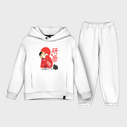 Детский костюм оверсайз Кенма Козуме с котиком Haikyuu, цвет: белый
