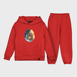 Детский костюм оверсайз Мечтающий медведь, цвет: красный