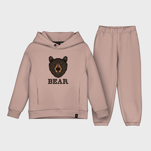 Детский костюм оверсайз Пиксельный медведь / Пыльно-розовый – фото 1