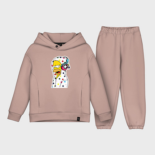 Детский костюм оверсайз Гомер Симпсон в звёздном балахоне и в наушниках / Пыльно-розовый – фото 1