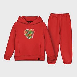 Детский костюм оверсайз Сердце в цветах, цвет: красный