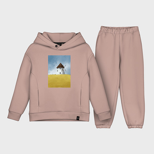 Детский костюм оверсайз Ветряная мельница в поле / Пыльно-розовый – фото 1