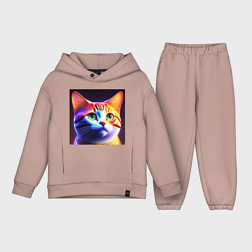 Детский костюм оверсайз Милый котик с большими глазами / Пыльно-розовый – фото 1