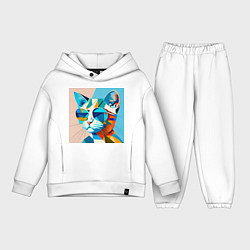 Детский костюм оверсайз Кот в темных очках Пикассо, цвет: белый