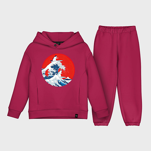 Детский костюм оверсайз Японская волна с котами / Маджента – фото 1
