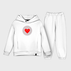 Детский костюм оверсайз Красное сердце с серым фоном, цвет: белый