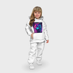 Детский костюм оверсайз Волк в свете неонового киберпанк-города, цвет: белый — фото 2