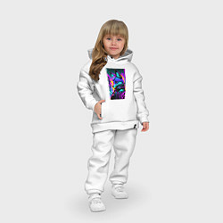 Детский костюм оверсайз Неоновая лиса - киберпанк - нейросеть, цвет: белый — фото 2