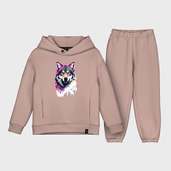 Детский костюм оверсайз Волчья морда - поп-арт - цвет, цвет: пыльно-розовый