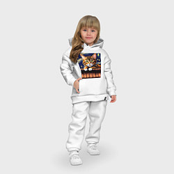 Детский костюм оверсайз Кот на фоне звездного неба Ван Гога, цвет: белый — фото 2