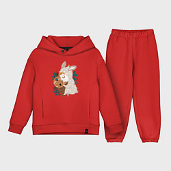 Детский костюм оверсайз Малыш зайка с медвежонком, цвет: красный
