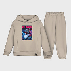 Детский костюм оверсайз Santa Claus - cyber dragon year, цвет: миндальный