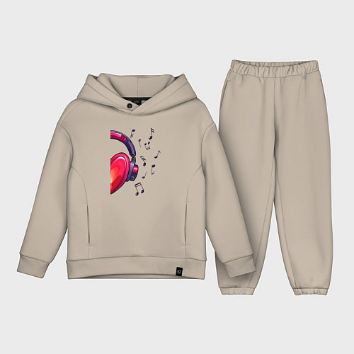 Детский костюм оверсайз The heart in the headphones left / Миндальный – фото 1