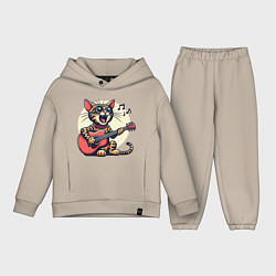 Детский костюм оверсайз Забавный полосатый кот играет на гитаре, цвет: миндальный