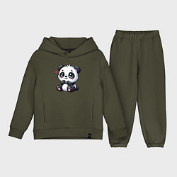 Детский костюм оверсайз Забавная маленькая панда, цвет: хаки