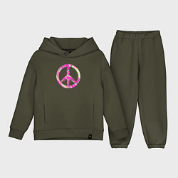 Детский костюм оверсайз Pink peace, цвет: хаки
