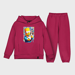 Детский костюм оверсайз Bart Simpson with a kitten - ai art, цвет: маджента