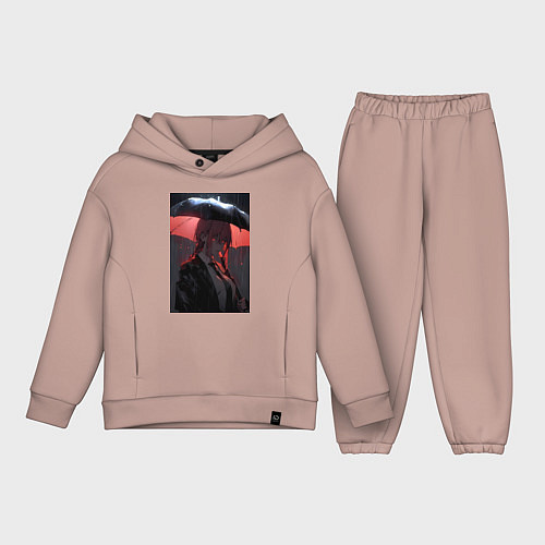 Детский костюм оверсайз Человек-бензопила Макима / Пыльно-розовый – фото 1