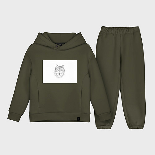 Детский костюм оверсайз Нарисованный волк зубами щёлк / Хаки – фото 1