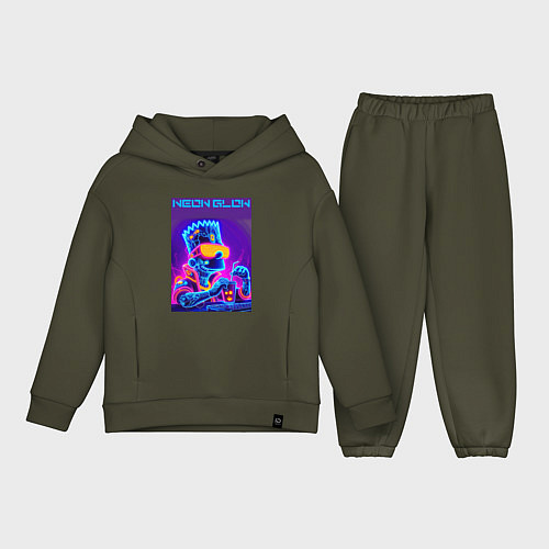 Детский костюм оверсайз Bart Simpson - neon fantasy ai art / Хаки – фото 1
