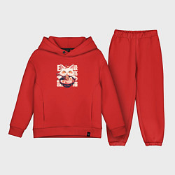 Детский костюм оверсайз Ramen and cat japan style, цвет: красный