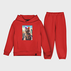 Детский костюм оверсайз Funny cat punk from New York - ai art, цвет: красный