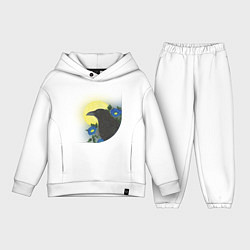 Детский костюм оверсайз Чёрный ворон на ветке под луной, цвет: белый