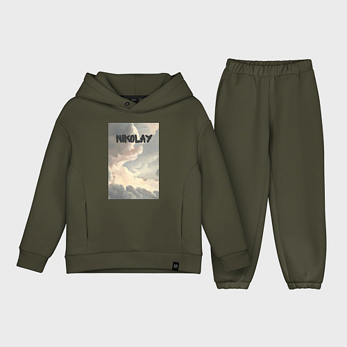 Детский костюм оверсайз Nikolay облака / Хаки – фото 1
