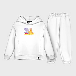 Детский костюм оверсайз Слонёнок строит замок из песка, цвет: белый