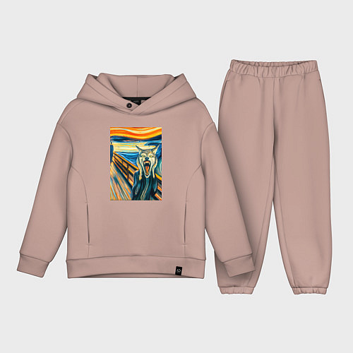 Детский костюм оверсайз Волк кричит на картине Эдварда Мунка - мем искусст / Пыльно-розовый – фото 1