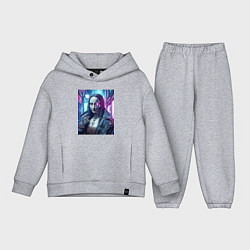 Детский костюм оверсайз Мона Лиза в кожаной косухе - киберпанк, цвет: меланж