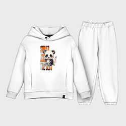 Детский костюм оверсайз Мишка панда с надписью, цвет: белый