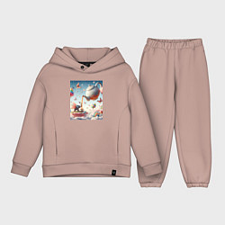 Детский костюм оверсайз Чаепитие крылатого слона - психоделика, цвет: пыльно-розовый