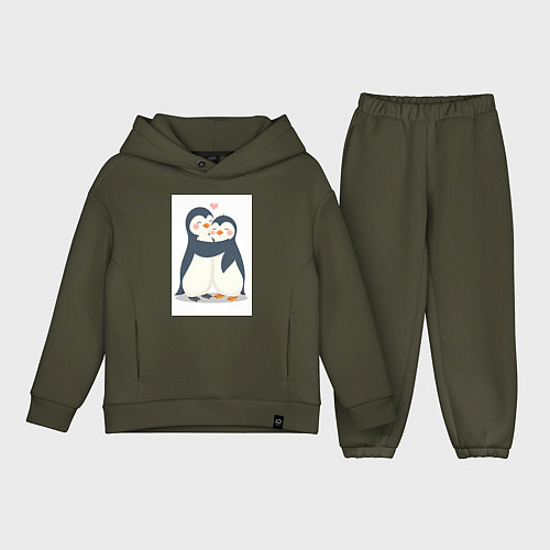 Детский костюм оверсайз Пингвинчики обнимаются / Хаки – фото 1