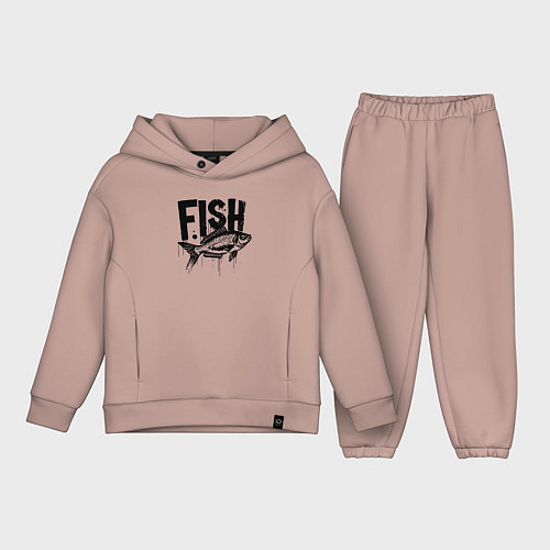 Детский костюм оверсайз Рыба в стиле граффити / Пыльно-розовый – фото 1