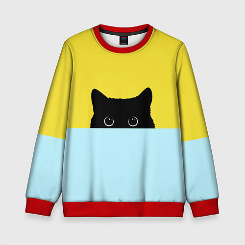 Детский свитшот Черный котик / 3D-Красный – фото 1