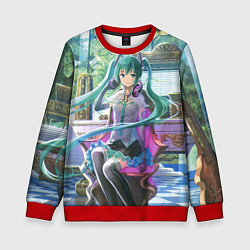 Свитшот детский Мика Хацуне в консерватории в наушниках, цвет: 3D-красный