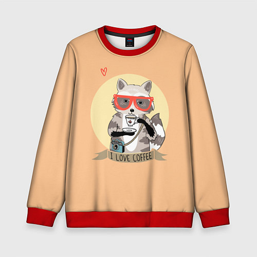 Детский свитшот Raccoon Love Coffee / 3D-Красный – фото 1