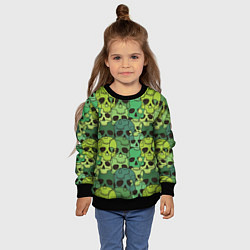 Свитшот детский Зеленые черепа - паттерн, цвет: 3D-черный — фото 2
