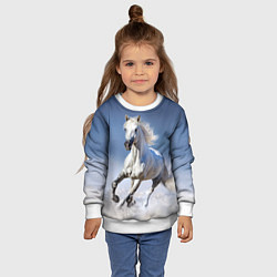Свитшот детский Белая лошадь скачет по снегу, цвет: 3D-белый — фото 2