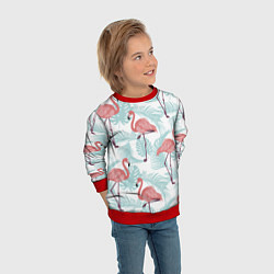 Свитшот детский Узор фламинго и тропических растений, цвет: 3D-красный — фото 2